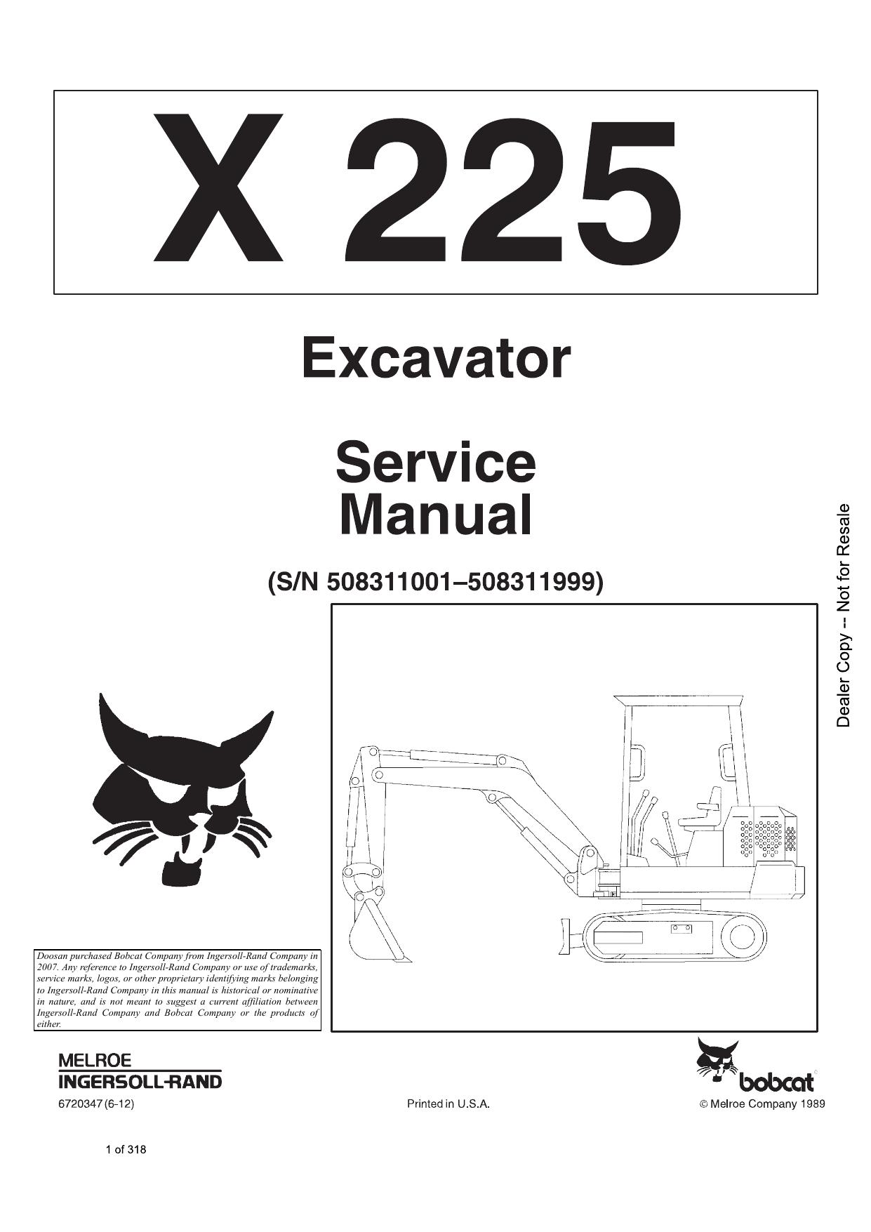 X225 Excavator Service Manual Bobcat 2